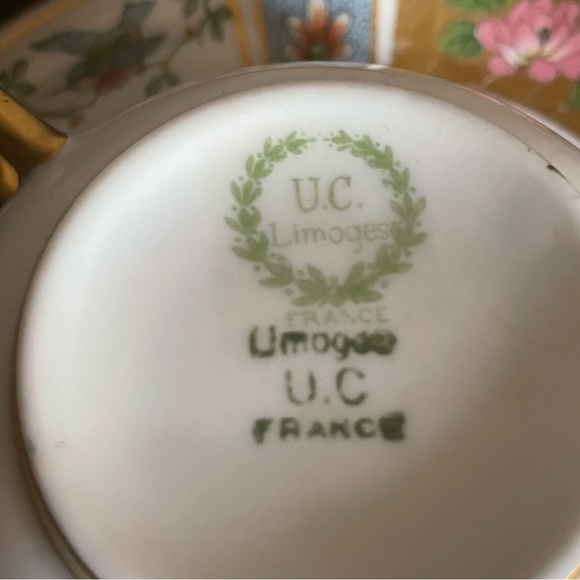 Antique U.C. Limoges France Double Handled Bouillon Cup & Saucer Vintage - Picture 8 of 16
